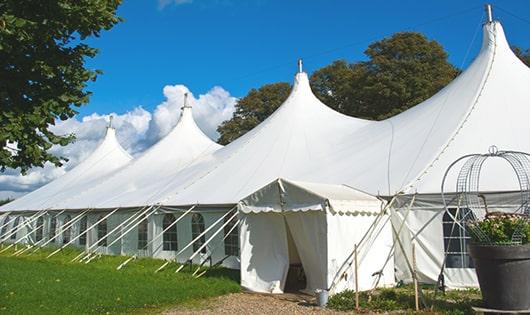 high-quality porta potties stationed at a wedding, meeting the needs of guests throughout the outdoor reception in Cleveland